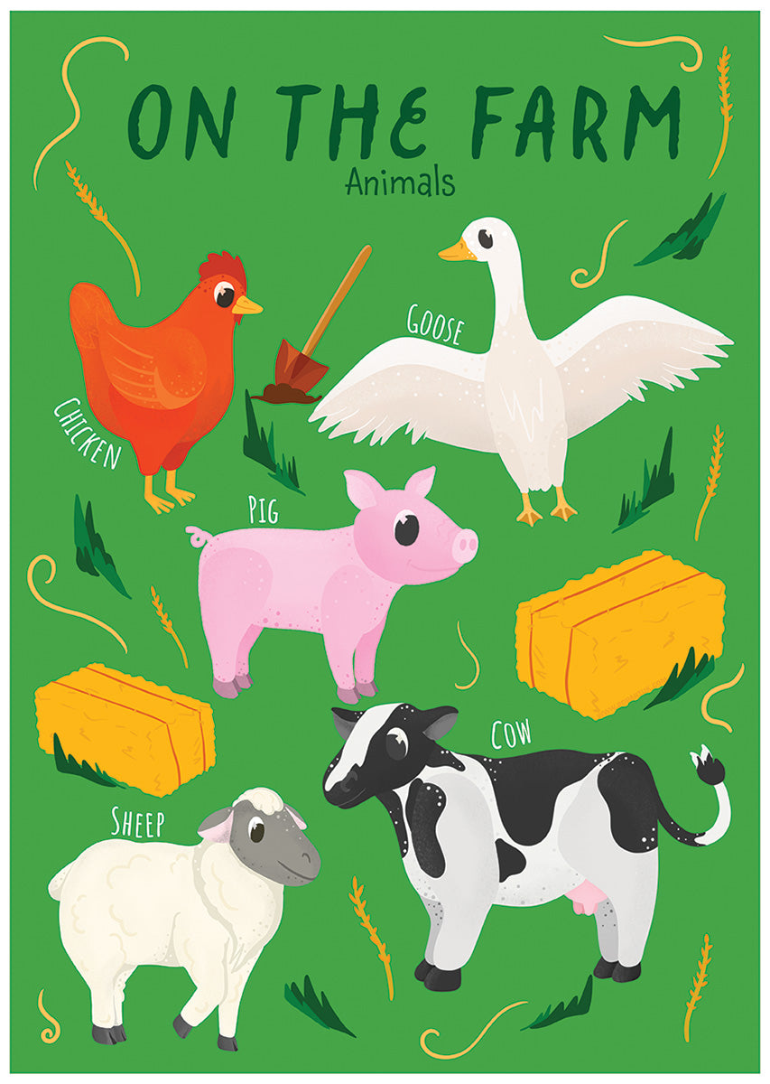 Animals On The Farm, Educational Chart Mini Poster