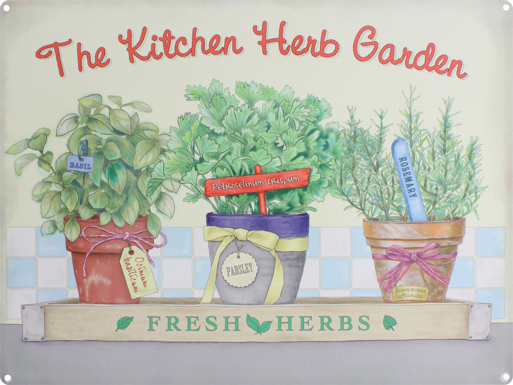 The Kitchen Herb Garden, Parsley, Basil and Rosemary Tin Sign